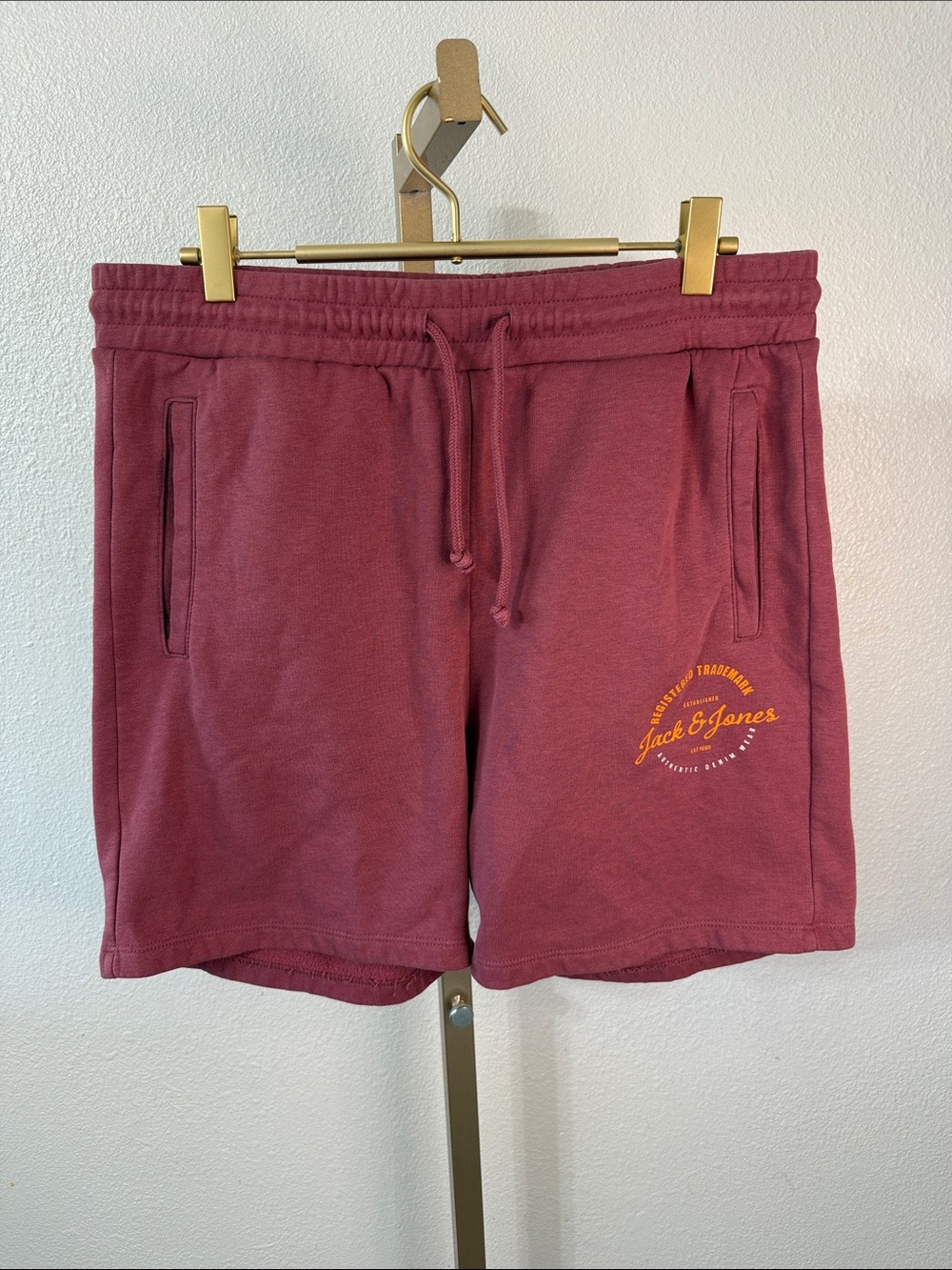 Jack & Jones Burgundy Logo Drawstring Shorts- medium